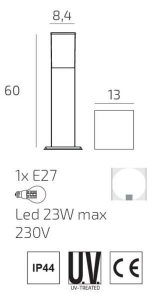 Lampioncino moderno top light nizza ga e27 led ip44 alluminio policarbonato - Top Light