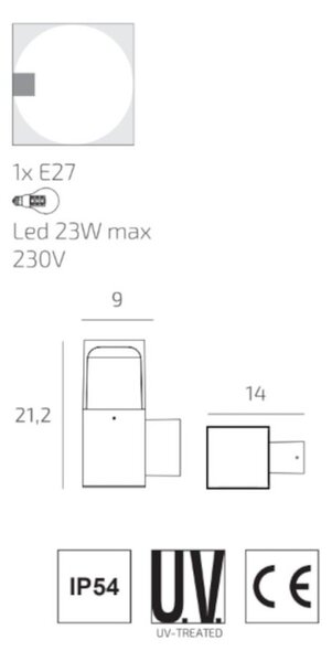Applique moderno top light york ap ga e27 led ip54 alluminio policarbonato - Top Light