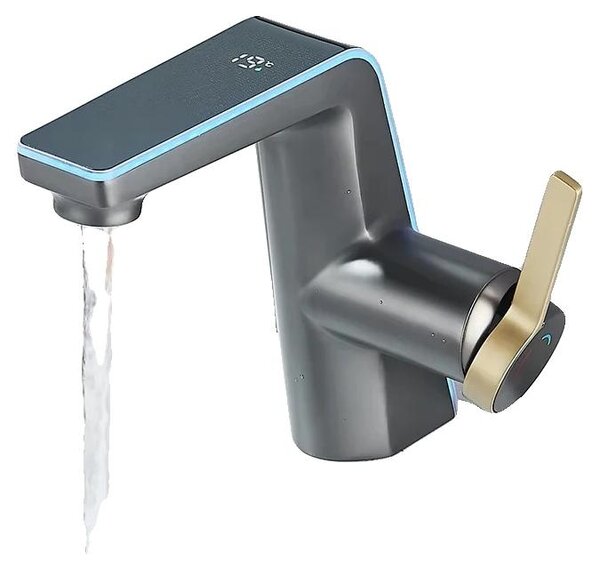 Miscelatore per lavabo, monocomando, con display LED, colore grigio