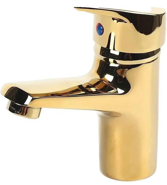 Miscelatore per lavabo, struttura in ottone resistente, controllo della temperatura semplice, finitura oro, ottone