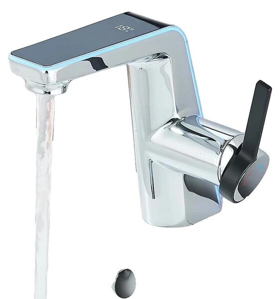 Miscelatore per lavabo, monocomando, con display LED, cromato