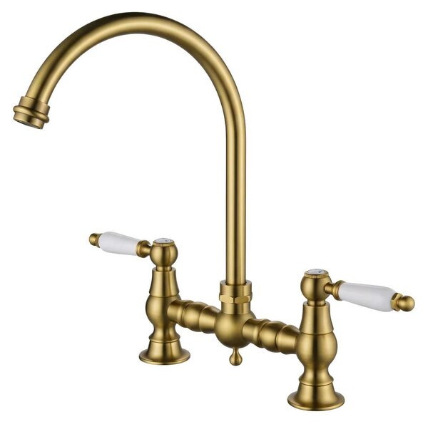 Aquanello Heritage Manor: Rubinetto da cucina classico – Miscelatore in bronzo con leva bianca e bocchetta rotonda, modello BN-4001-HA