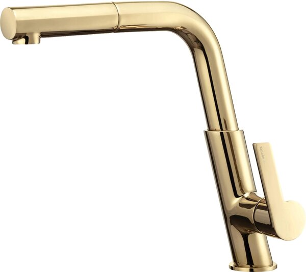 Rubinetto da cucina, con erogatore estraibile, struttura in ottone, attacco G3/8, finitura dorata