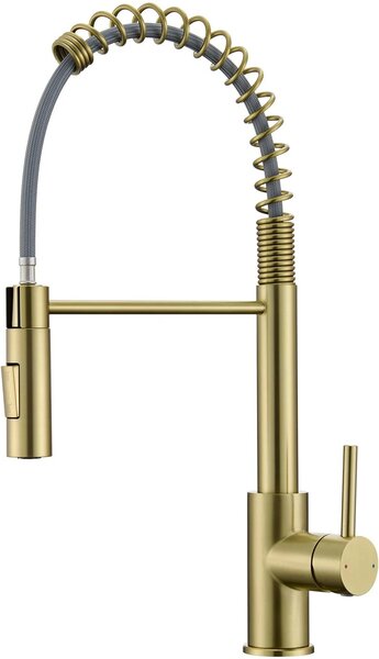 Rubinetto da cucina, con tubo flessibile estensibile, girevole a 360°, finitura dorata
