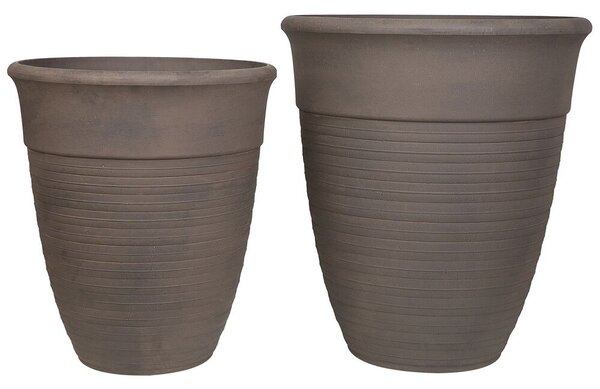 Set di 2 vasi per piante fioriere in pietra marrone massiccio rotonde varie misure all'aperto per tutte le stagioni Beliani