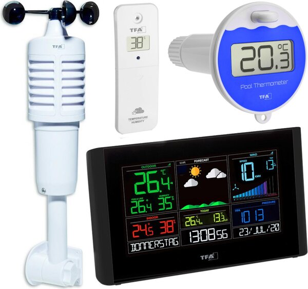Stazione meteorologica wireless View Breeze Plus TFA 35.8001.01.99 Anemometro wireless Display a colori Termometro per piscina