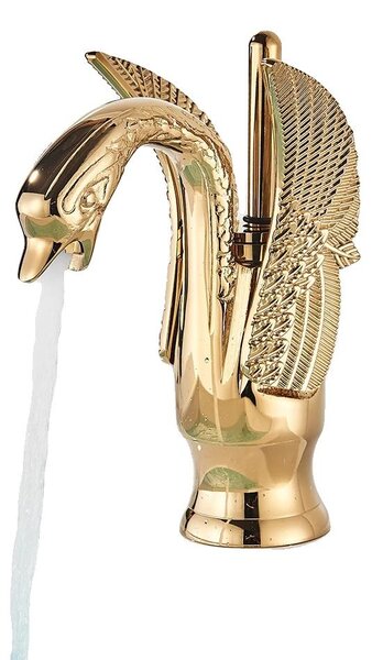 Miscelatore per lavabo, da montare a parete, struttura in ottone, finitura oro opaco