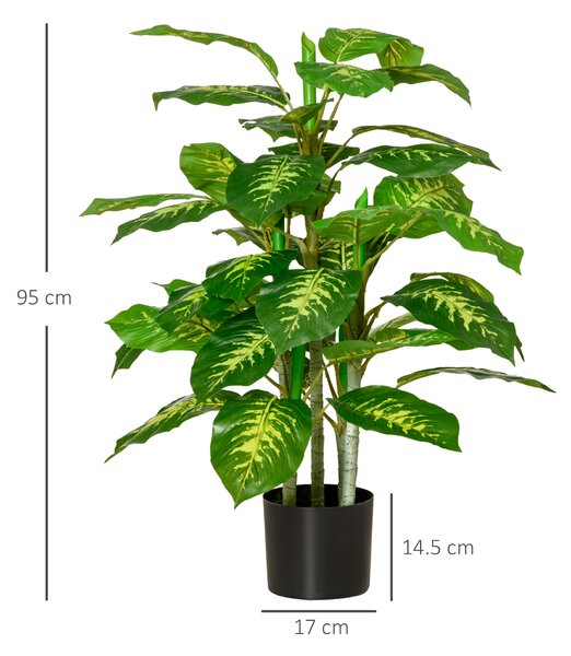 HOMCOM Pianta Artificiale Sempreverde con Vaso Φ17x14.5 cm Nero per Interni ed Esterni, Altezza Pianta 95 cm|Aosom