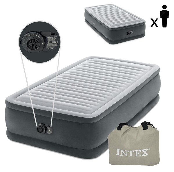 Intex 64412ND TComfort Plush Elevated Twin 1-Persoons Luchtbed 191x99x46 cm + Ingebouwde Pomp Grijs