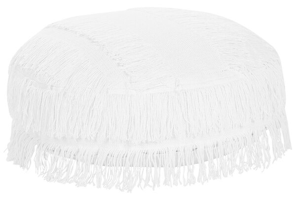 Pouf colore bianco in cotone ⌀ 50 cm dalla forma rotonda stile boho cuscino da pavimento Beliani