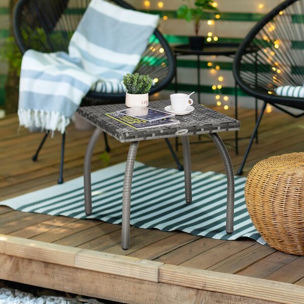 Outsunny Tavolino Esterno in Rattan Sintetico, Impermeabile, Ideale per Giardino e Terrazzo, 45x45x44cm - Grigio|Aosom