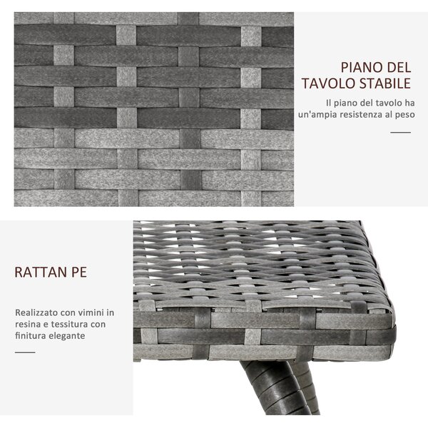 Outsunny Tavolino Esterno in Rattan Sintetico, Impermeabile, Ideale per Giardino e Terrazzo, 45x45x44cm - Grigio|Aosom