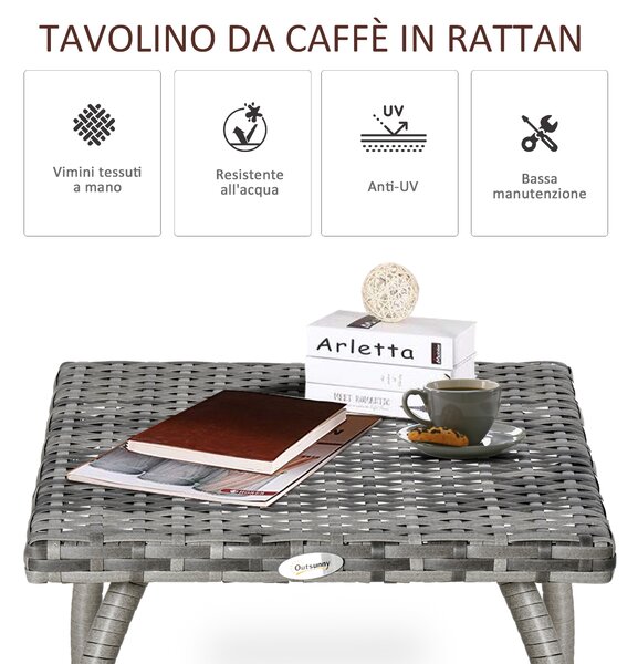 Outsunny Tavolino Esterno in Rattan Sintetico, Impermeabile, Ideale per Giardino e Terrazzo, 45x45x44cm - Grigio|Aosom