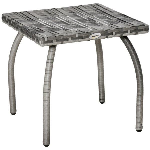 Outsunny Tavolino Esterno in Rattan Sintetico, Impermeabile, Ideale per Giardino e Terrazzo, 45x45x44cm - Grigio