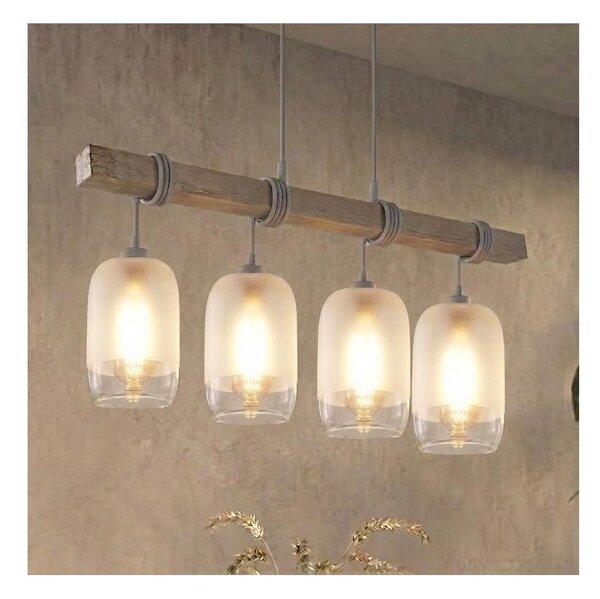 Brilagi - Lampadario a sospensione con cavo WOOD GLASS 4xE27/60W/230V pino/grigio/bianco