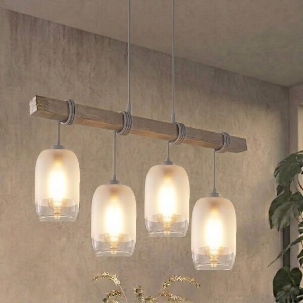 Brilagi - Lampadario a sospensione con cavo WOOD GLASS 4xE27/60W/230V pino/grigio/bianco