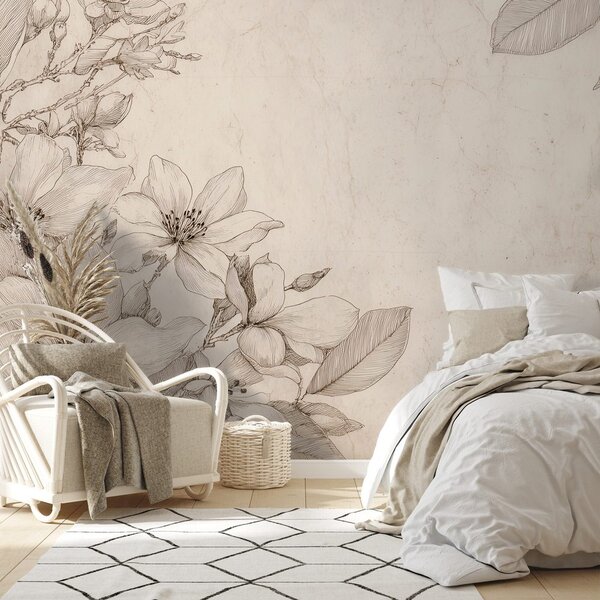 Carta da parati – Illustrazioni floreali vintage su sfondo beige