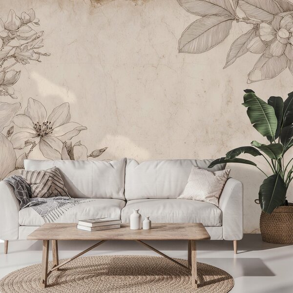 Carta da parati – Illustrazioni floreali vintage su sfondo beige