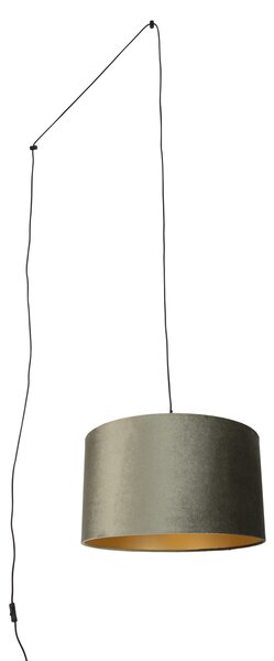 Lampada a sospensione nera con spina e paralume verde con interno dorato 35cm - Cavalux
