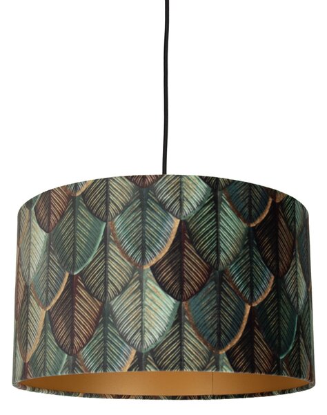 Lampada a sospensione nera con spina e paralume a foglia con interno dorato 35cm - Cavalux