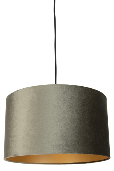 Lampada a sospensione nera con spina e paralume verde con interno dorato 35cm - Cavalux