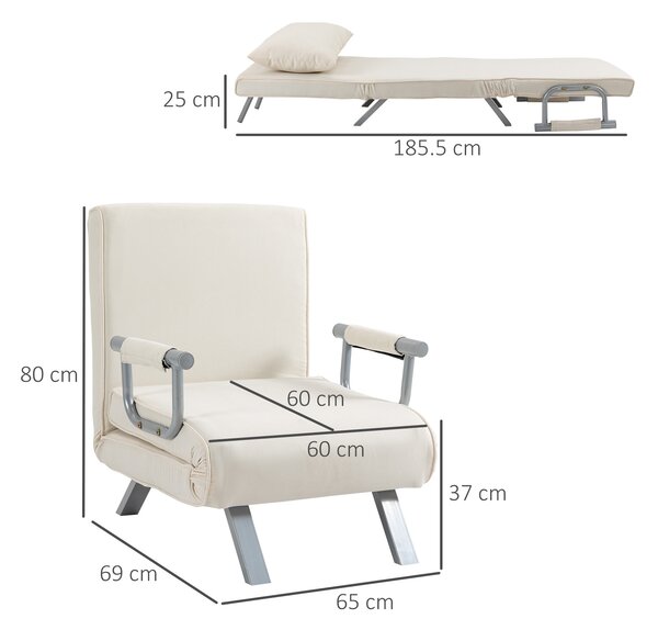 HOMCOM Poltrona Letto Moderna 2 in 1 con Schienale Inclinabile in 5 Posizioni, per Soggiorno e Camera da Letto, 65x69x80cm, Beige|Aosom