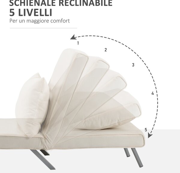 HOMCOM Poltrona Letto Moderna 2 in 1 con Schienale Inclinabile in 5 Posizioni, per Soggiorno e Camera da Letto, 65x69x80cm, Beige|Aosom