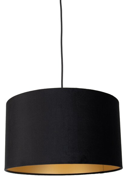 Lampada a sospensione nera con spina e paralume nero con interno dorato 35cm - Cavalux
