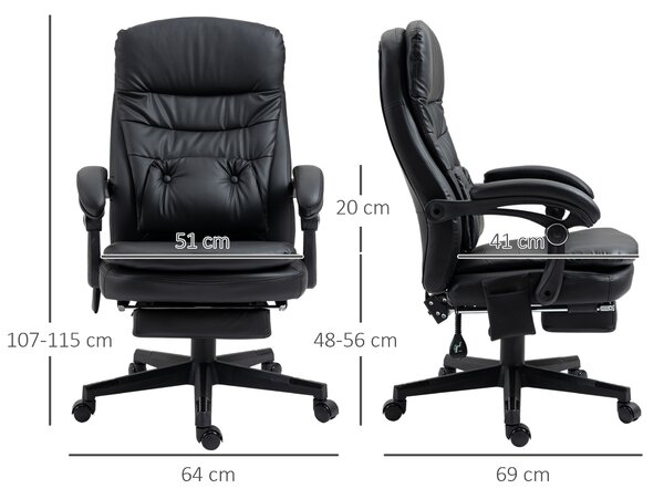 Vinsetto Poltrona da Ufficio con 2Punti Vibranti Massaggianti e Poggiapiedi, sedia Reclinazione con Rivestimento Similpelle e USB, Nero | Aosom Italy