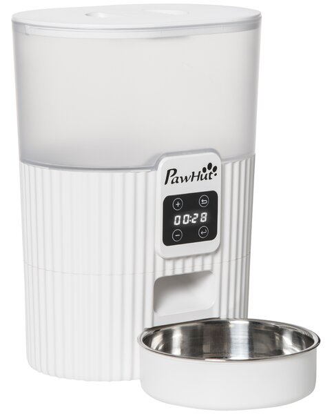 PawHut Distributore Automatico Cibo Gatti e Cani con Ciotola e Timer  Programmabile, 1-6 Pasti al Giorno, 20.5x25x28cm, Bianco