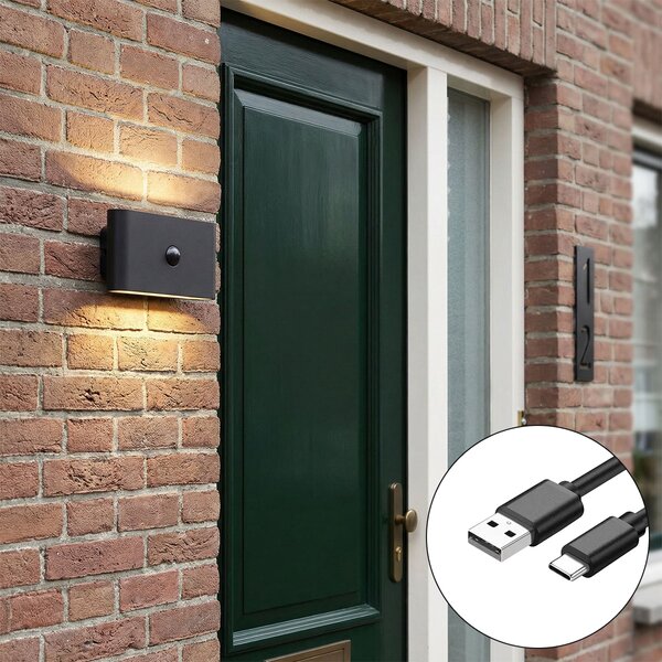 Lampada da parete nera con sensore a 4 livelli magnetica incl. LED ricaricabile - Batt