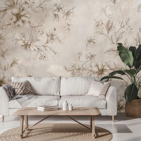 Carta da parati – Disegni floreali vintage in beige