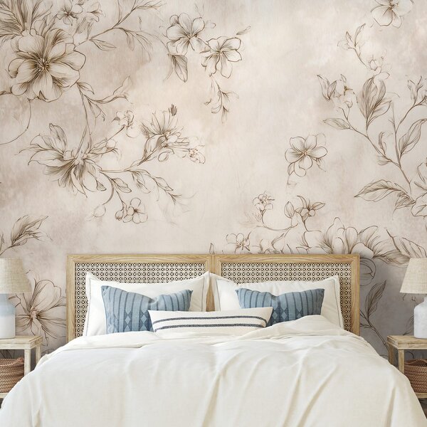 Carta da parati – Disegni floreali vintage in beige