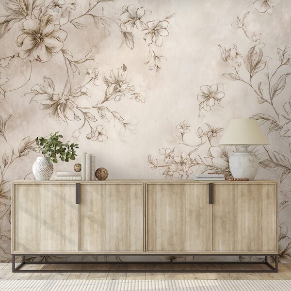 Carta da parati – Disegni floreali vintage in beige