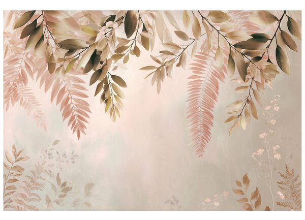 Carta da parati – Foglie rosa e beige delicate