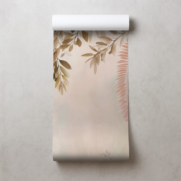 Carta da parati – Foglie rosa e beige delicate