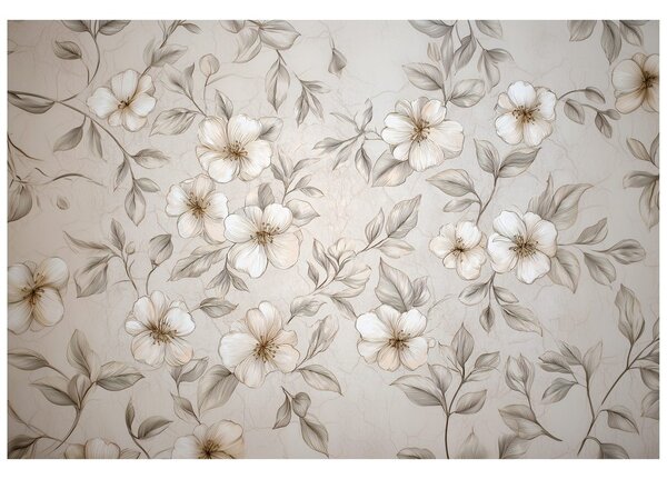 Carta da parati – Fiori e foglie beige delicate