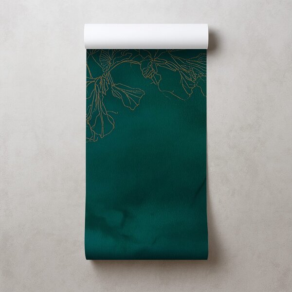 Carta da parati – Fiori dorati su verde smeraldo