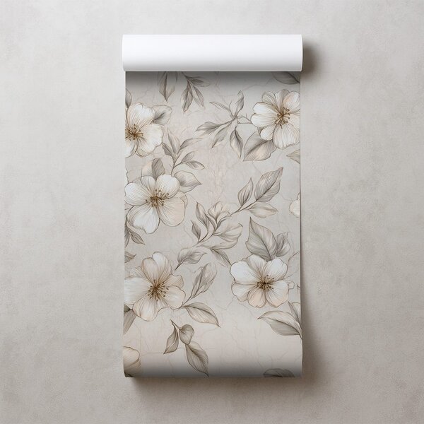 Carta da parati – Fiori e foglie beige delicate