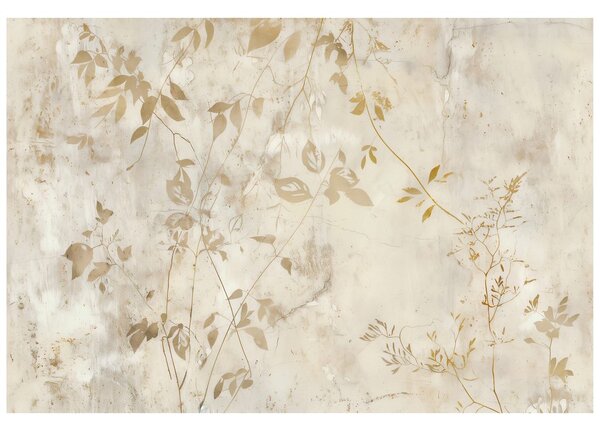 Carta da parati – Foglie dorate su sfondo beige