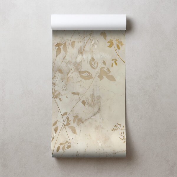 Carta da parati – Foglie dorate su sfondo beige