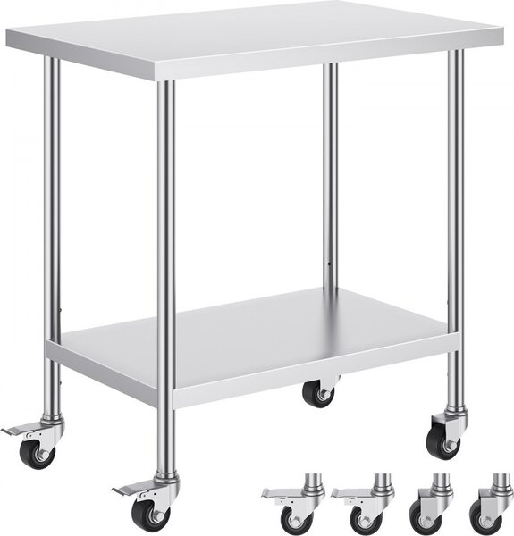 Tavolo da lavoro in acciaio inox - Tavolo di preparazione mobile - Tavolo commerciale 610x914 mm - Postazione di lavoro in cucina per il catering