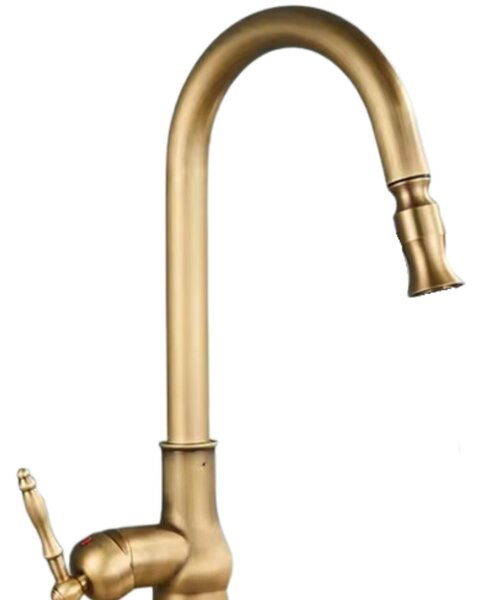 Rubinetto da cucina, superficie color ottone antico, bocca estraibile, ottone antico A