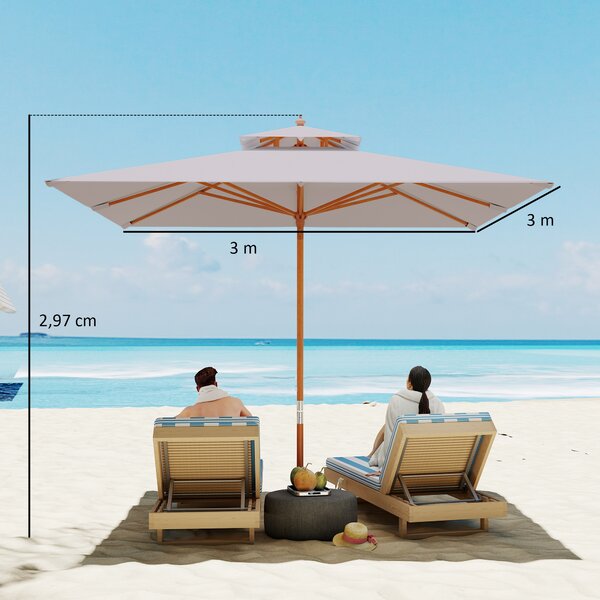 Outsunny Ombrellone da Giardino 3x3m con 8 Stecche in Bambù e Copertura Parasole a 2 Livelli, Grigio