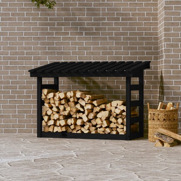 Portalegna Nero 108x64,5x78 cm in Legno Massello di Pino