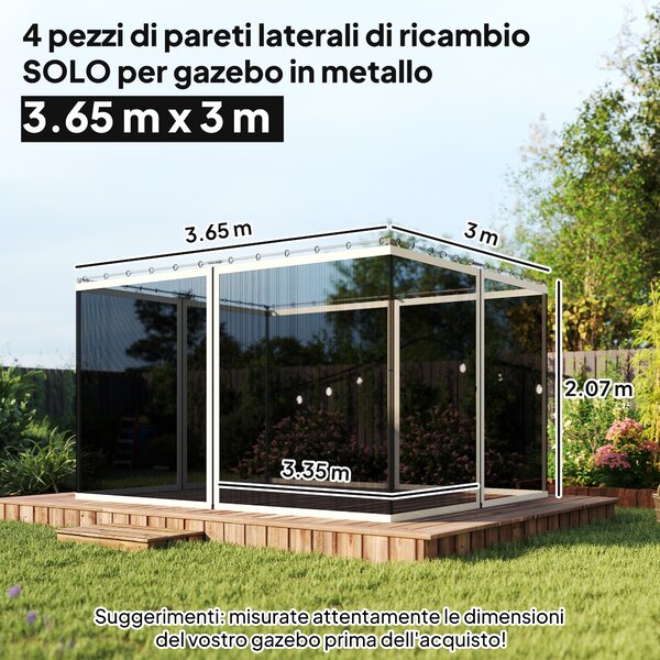 Outsunny Zanzariera per Gazebo 3x3.5m con Cerniere e Anelli, Pannelli da, 335x207 cm, Nero e Beige | Aosom Italy