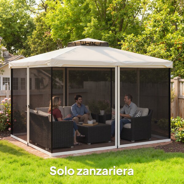 Outsunny Zanzariera per Gazebo 3x3.5m con Cerniere e Anelli, Pannelli da, 335x207 cm, Nero e Beige | Aosom Italy