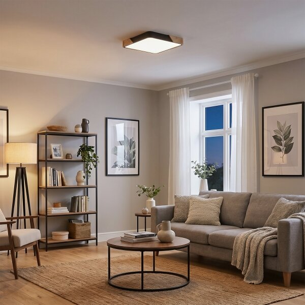 Brilagi - Lampada LED dimmerabile PILANA LED/48W/230V rovere/nero 42x42 cm + telecomando