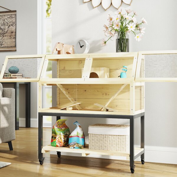 PawHut Gabbia per criceti nana in legno con scaffale, ruote, rampe, bottiglia d'acqua, casetta, altalene, 87 x 43 x 101cm