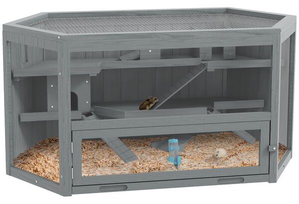 PawHut Gabbia per criceti, 3 Piani, vassoio removibile, Legno/Metallo, 115x60x55 cm
